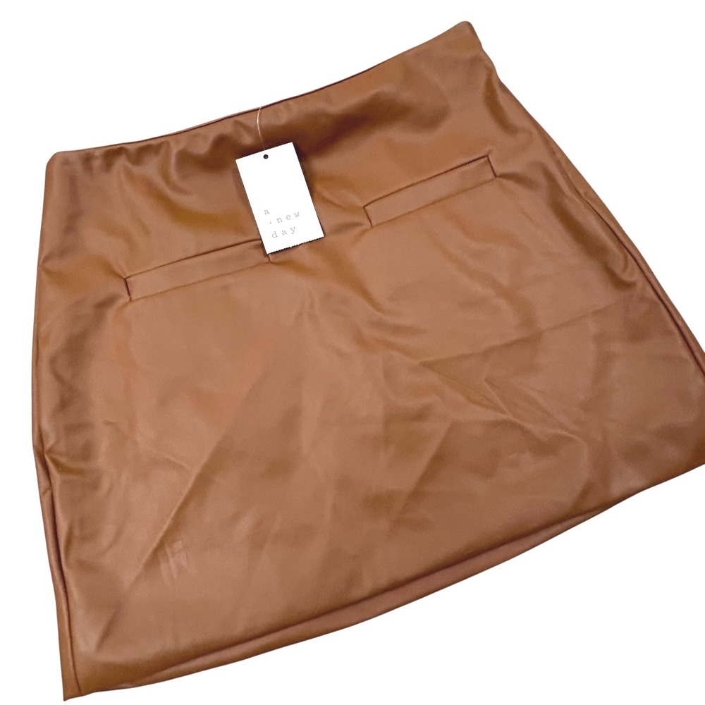 New A New Day Faux Leather Mini Skirt Womens 6 Brown High Waist Casual Party